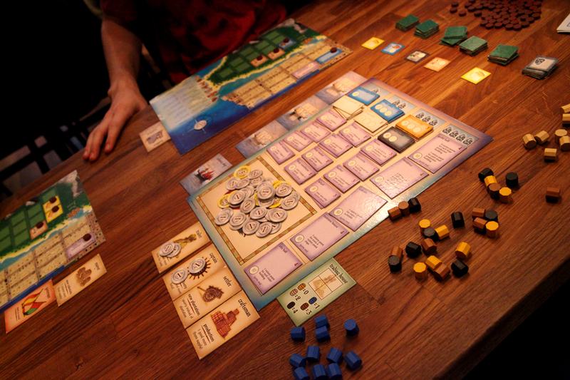 Many of the games at The Brooklyn Strategist have untraditional boards that are constructed over the course of play.